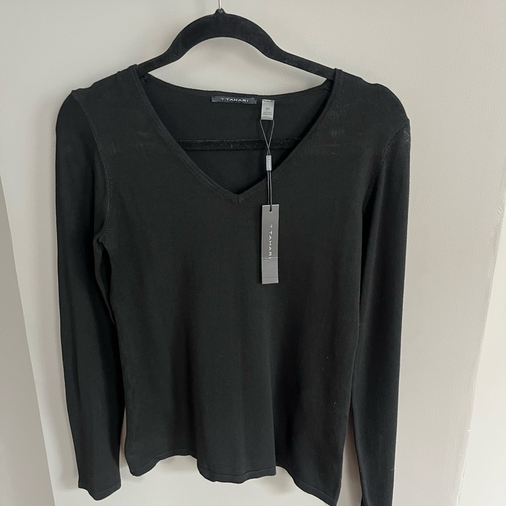 T Tahari Black Fitted Long Sleeve Blouse